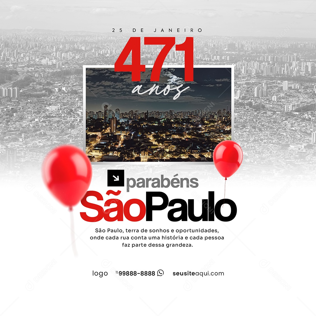 Parabéns São Paulo 25 de Janeiro Social Media PSD Editável