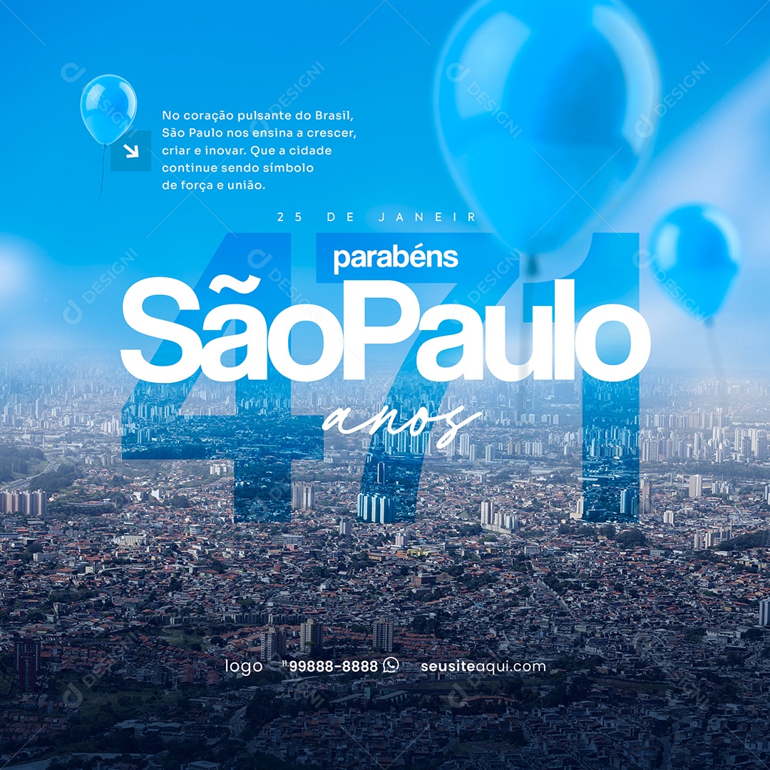 Parabéns São Paulo 25 de Janeiro Social Media PSD Editável