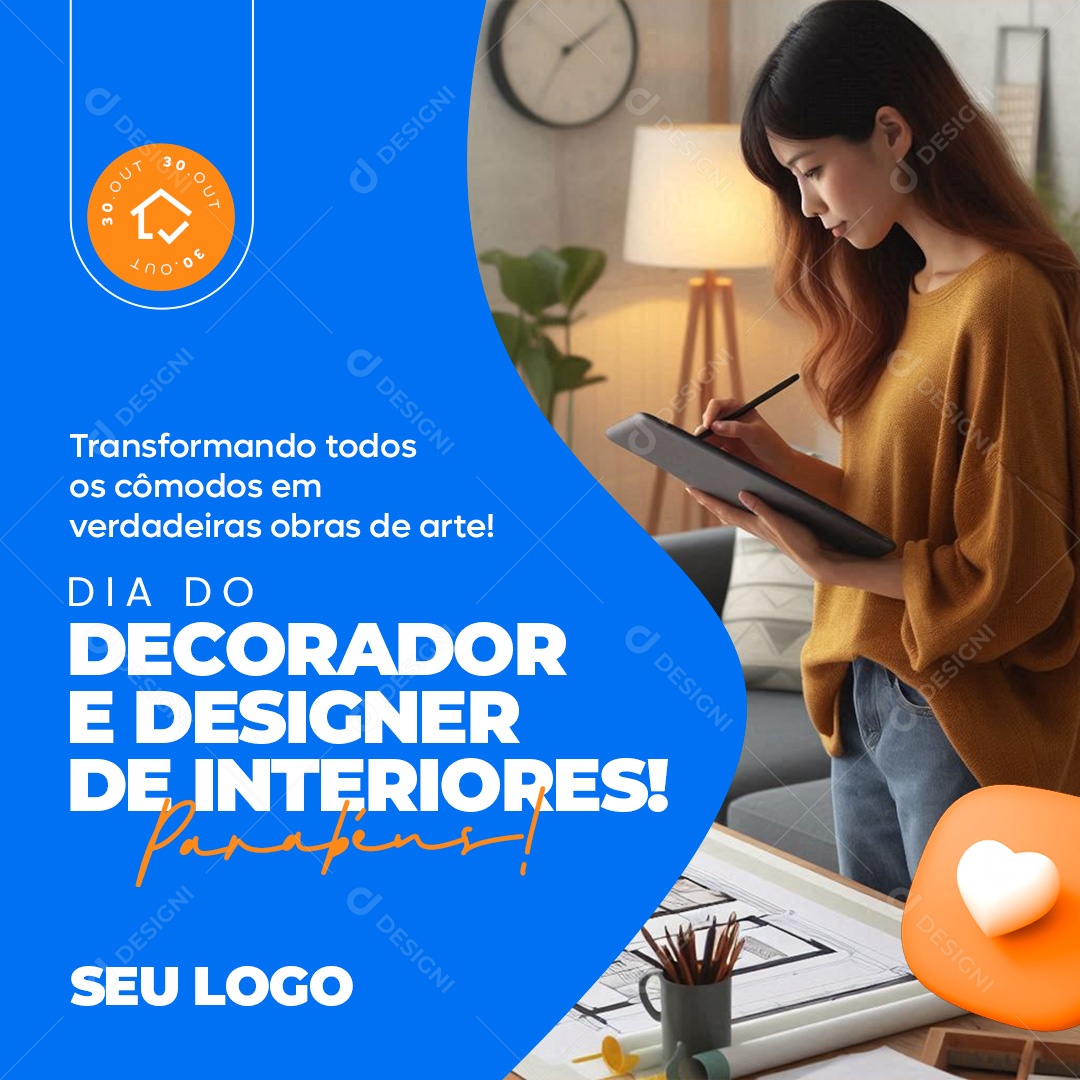 Post Dia 30 De Outubro Dia do Decorador e Designer de Interiores Social Media PSD Editável