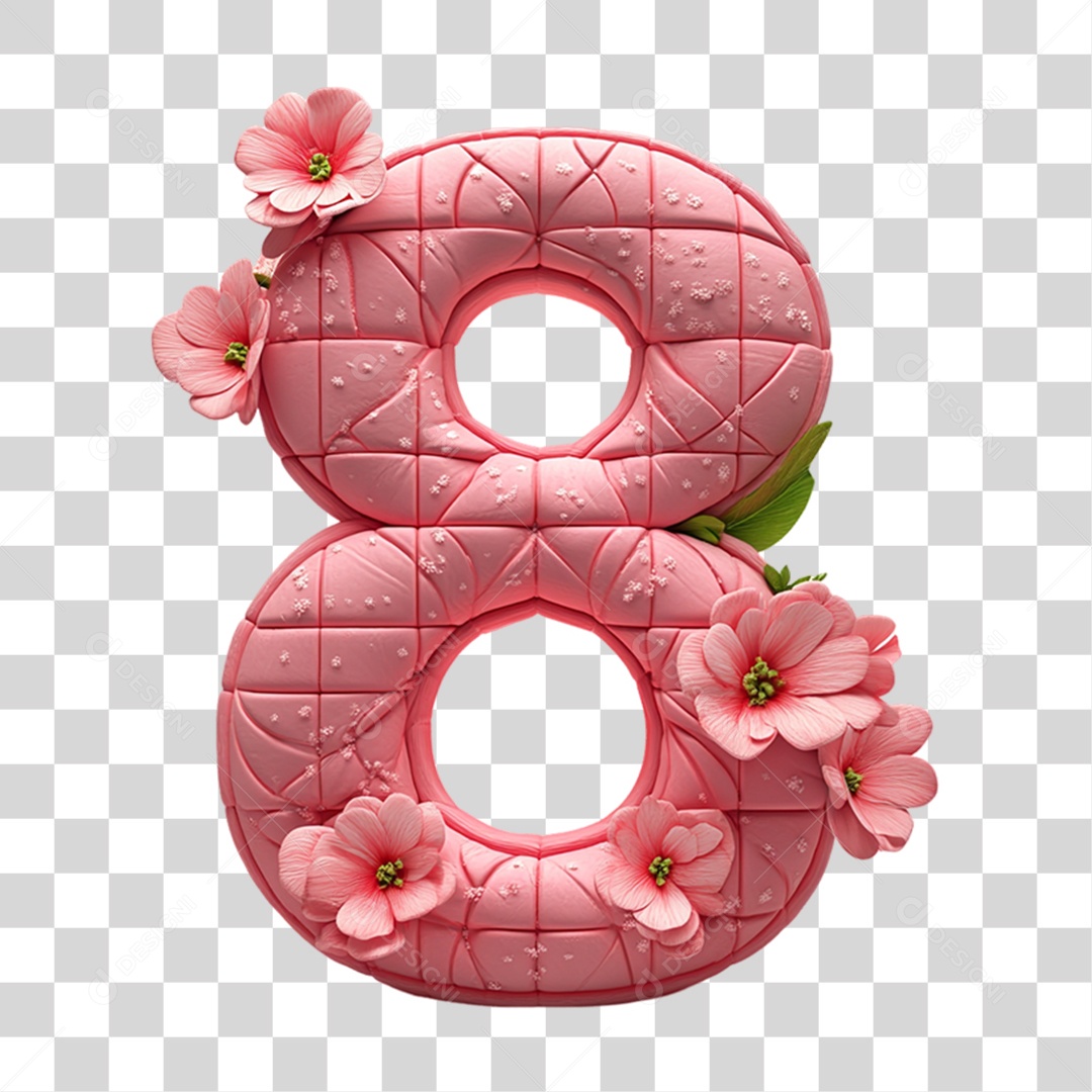 Elemento 3D Número 8 Flores PNG Transparente