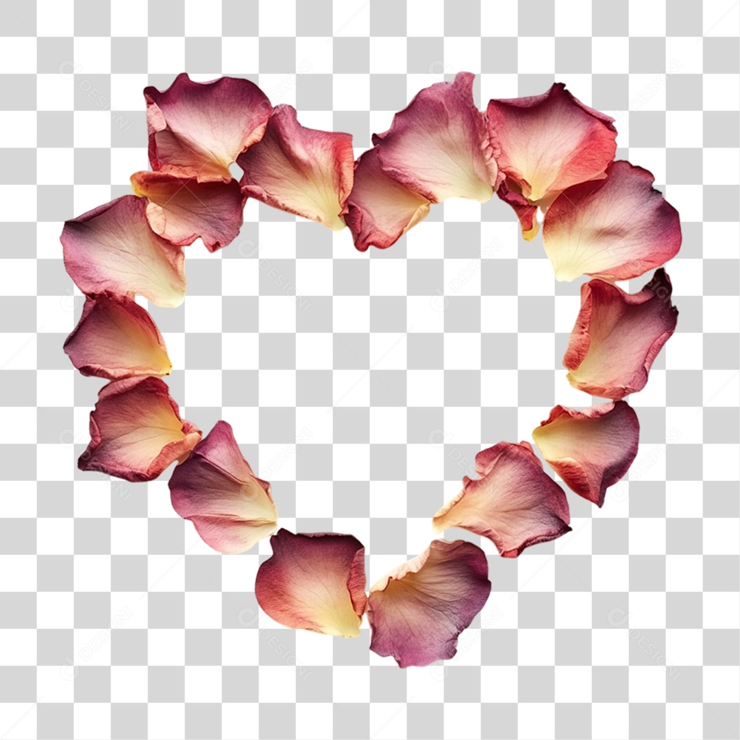 Elemento 3D Coração de Pétalas Rosas PNG Transparente