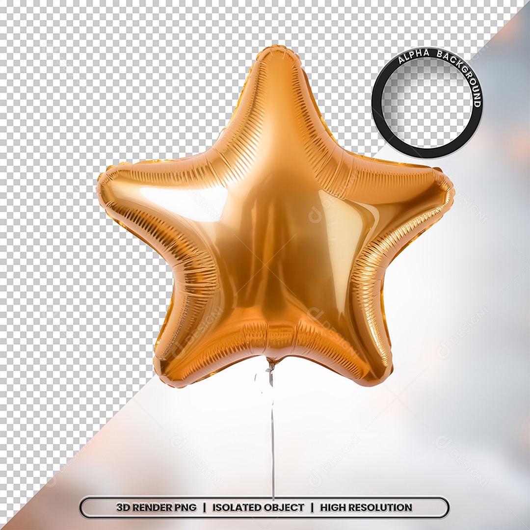 Elemento 3D Balão de Ar em Formato de Estrela Decoração Para Composição PSD