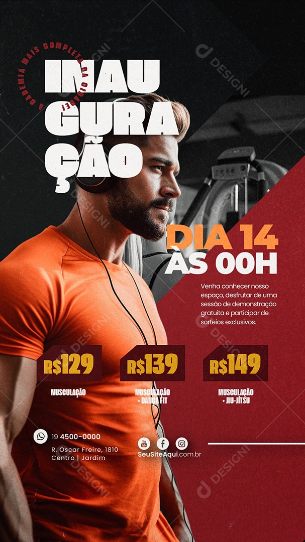 Story Inauguração a Academia mais Completa da Cidadde Social Media PSD Editável