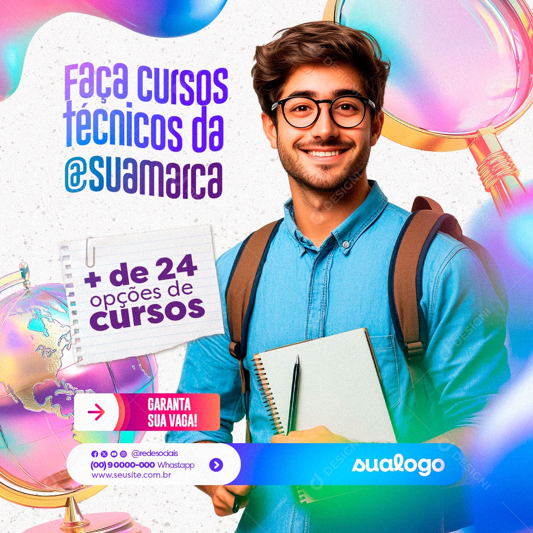 Volta as Aulas Faculdade e Escola Curso Técnico Social Media PSD Editável