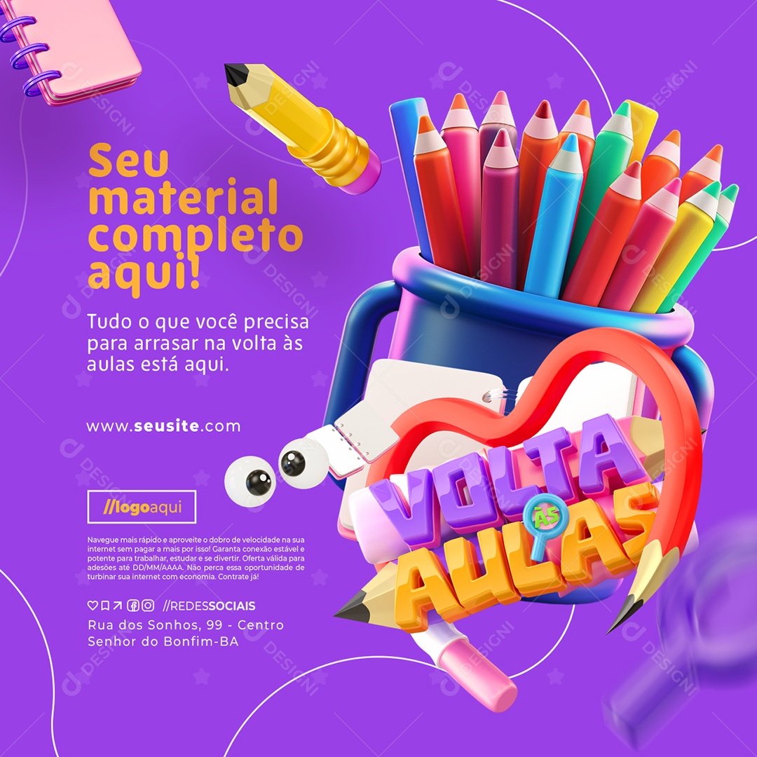 Promoção Volta às Aulas Seu Material Completo Aqui Social Media PSD Editável