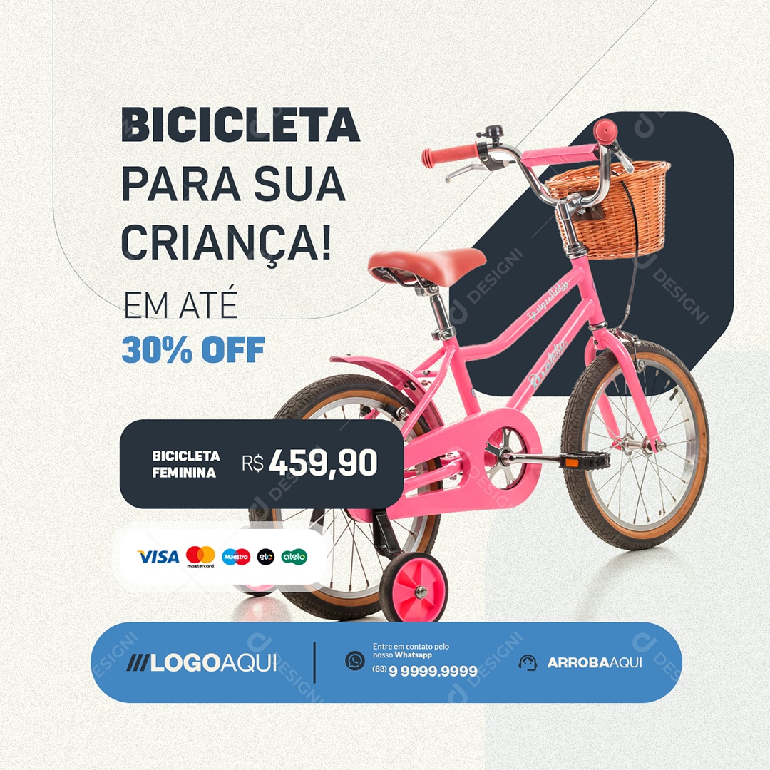 Bicicletaria Bicicleta para Sua Criança em Até 30% Off Social Media PSD Editável