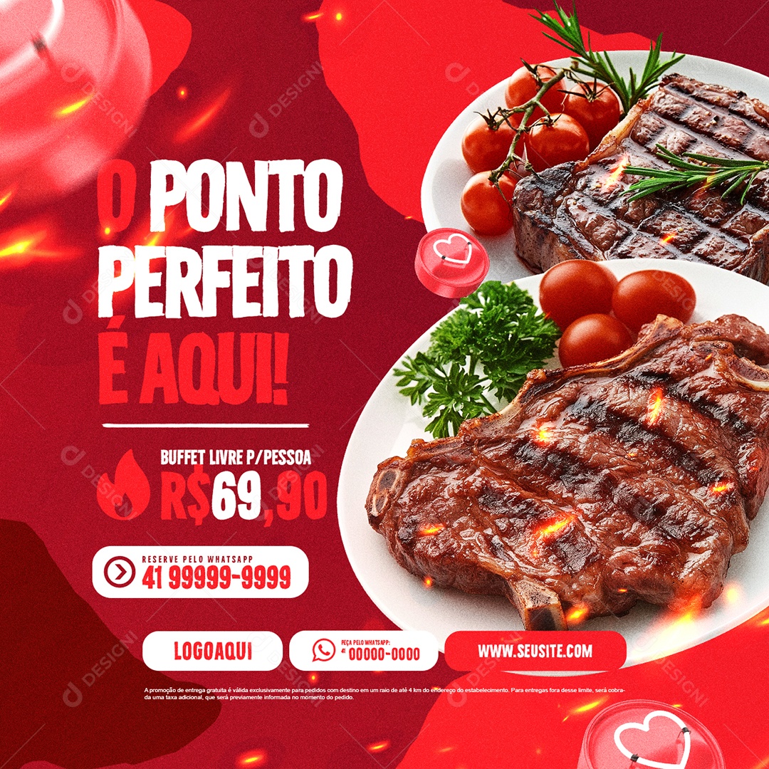 Churrascaria O Ponto Perfeito é Aqui Social Media PSD Editável