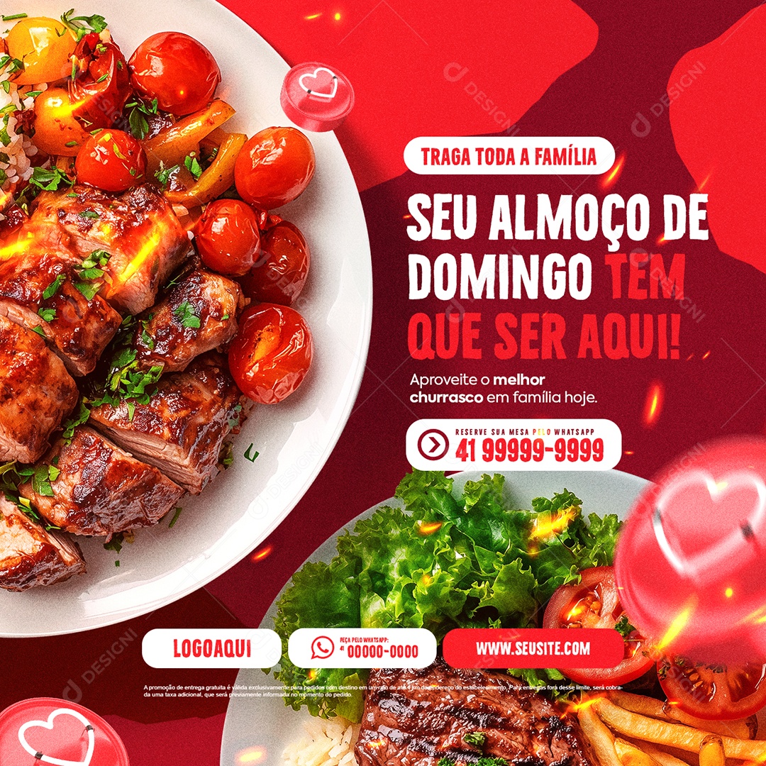 Churrascaria Traga Toda a Família Social Media PSD Editável