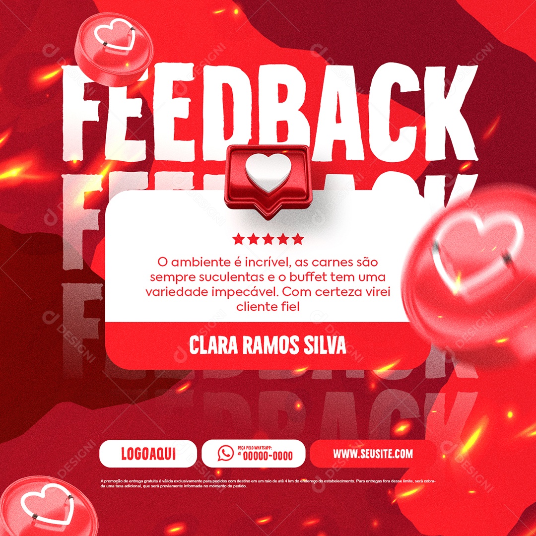 Churrascaria Feedback Clara Ramos Silva Social Media PSD Editável
