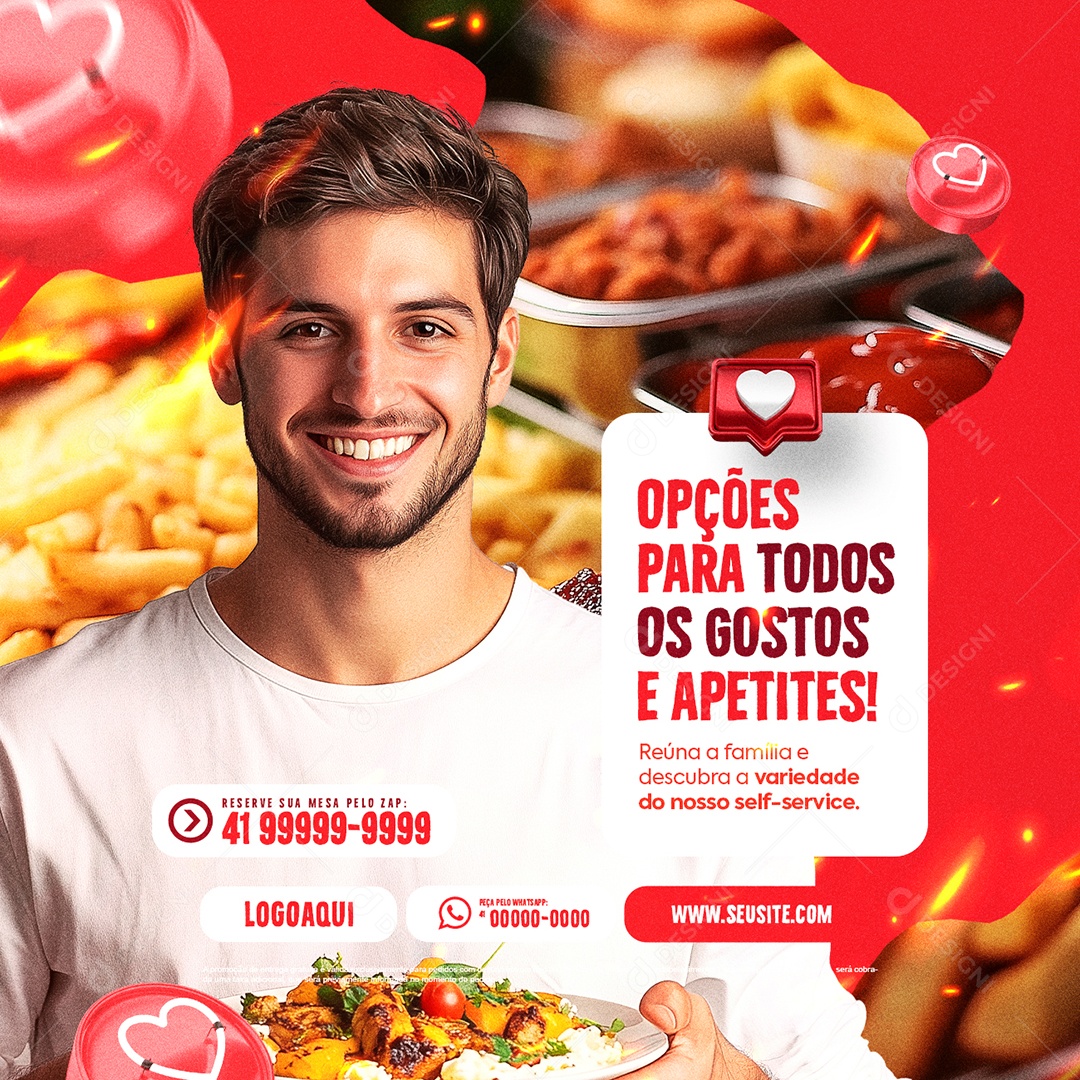 Churrascaria Opções para Todos os Gostos e Apetites Social Media PSD Editável