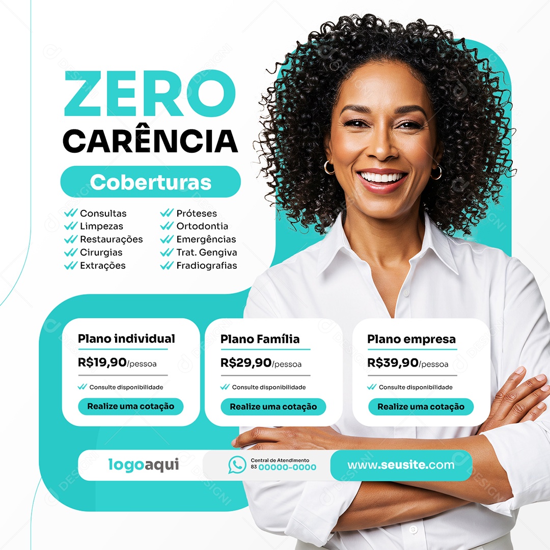 Plano Odontológico Zero Carência Coberturas Social Media PSD Editável
