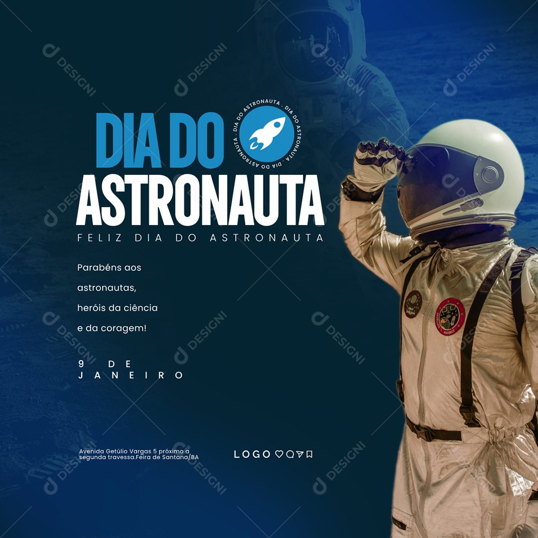 Dia do Astronauta 09 De Janeiro Parabéns Social Media PSD Editável