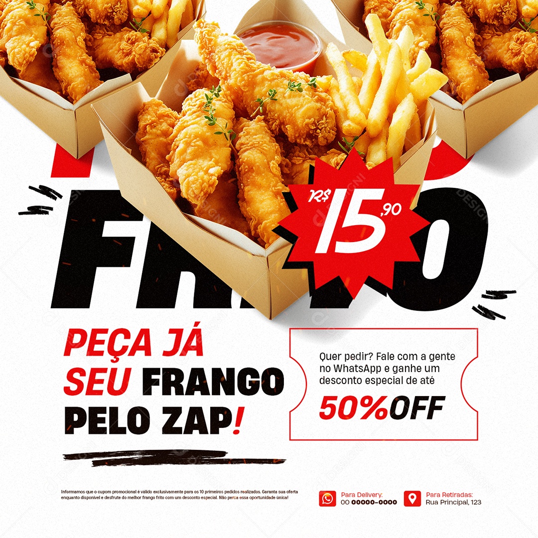 Frango Frito Peça Já seu Frango Pelo Zap Social Media PSD Editável