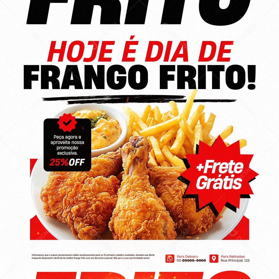 Hoje é Dia de Frango Frito Frete Grátis Social Media PSD Editável