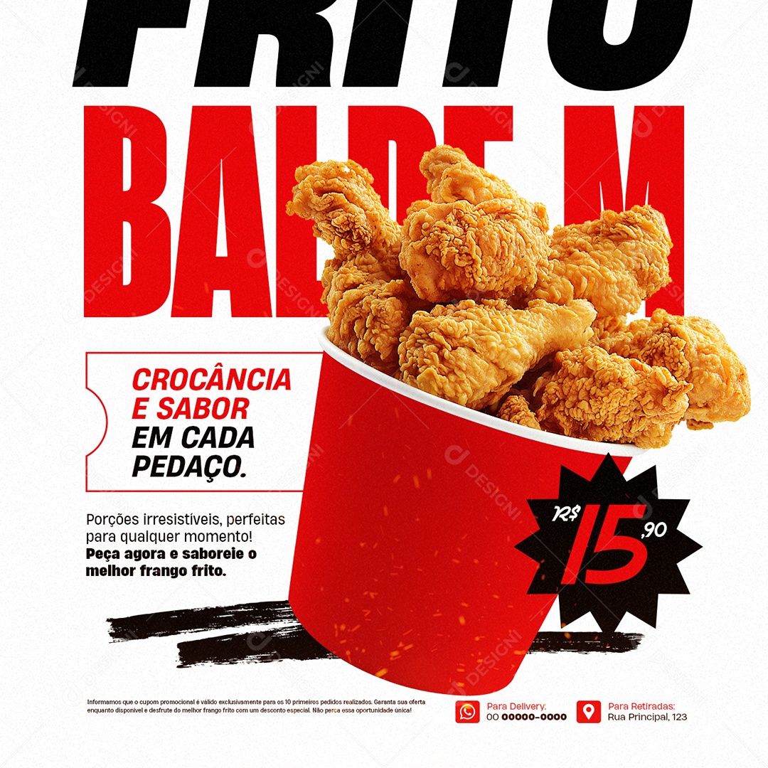 Frango Frito Balde Crocância e Sabor em Cada Pedaço Social Media PSD Editável