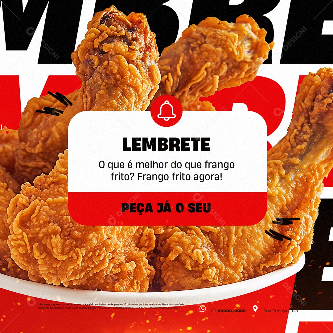 Frango Frito Lembrete Peça Já o Seu Social Media PSD Editável