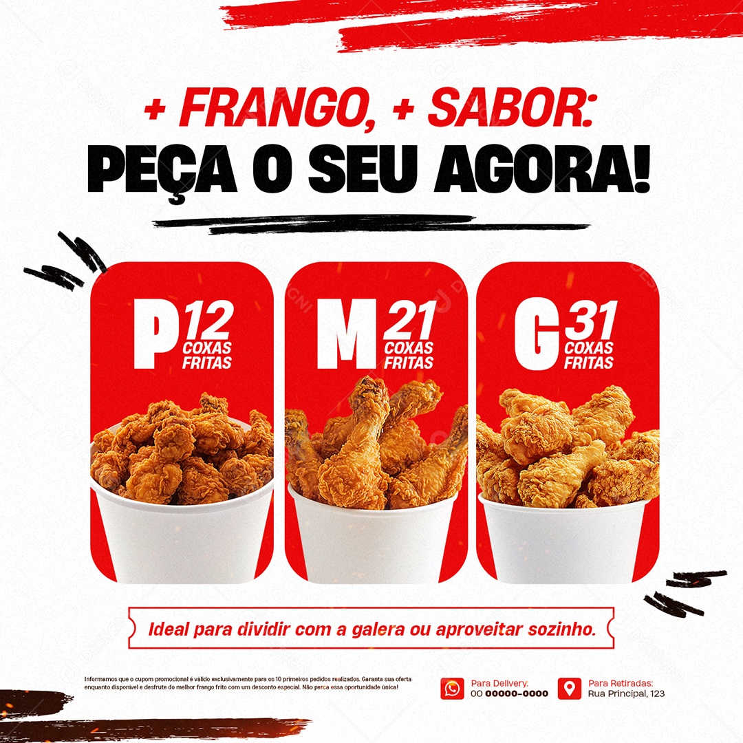 Frango Frito Sabor Peça o Seu Agora Social Media PSD Editável