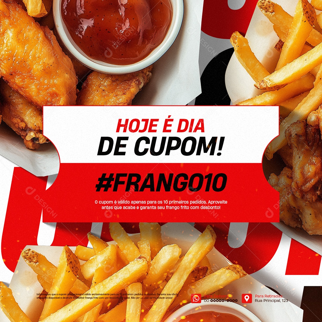 Frango Frito Hoje é Dia de Cupom Social Media PSD Editável