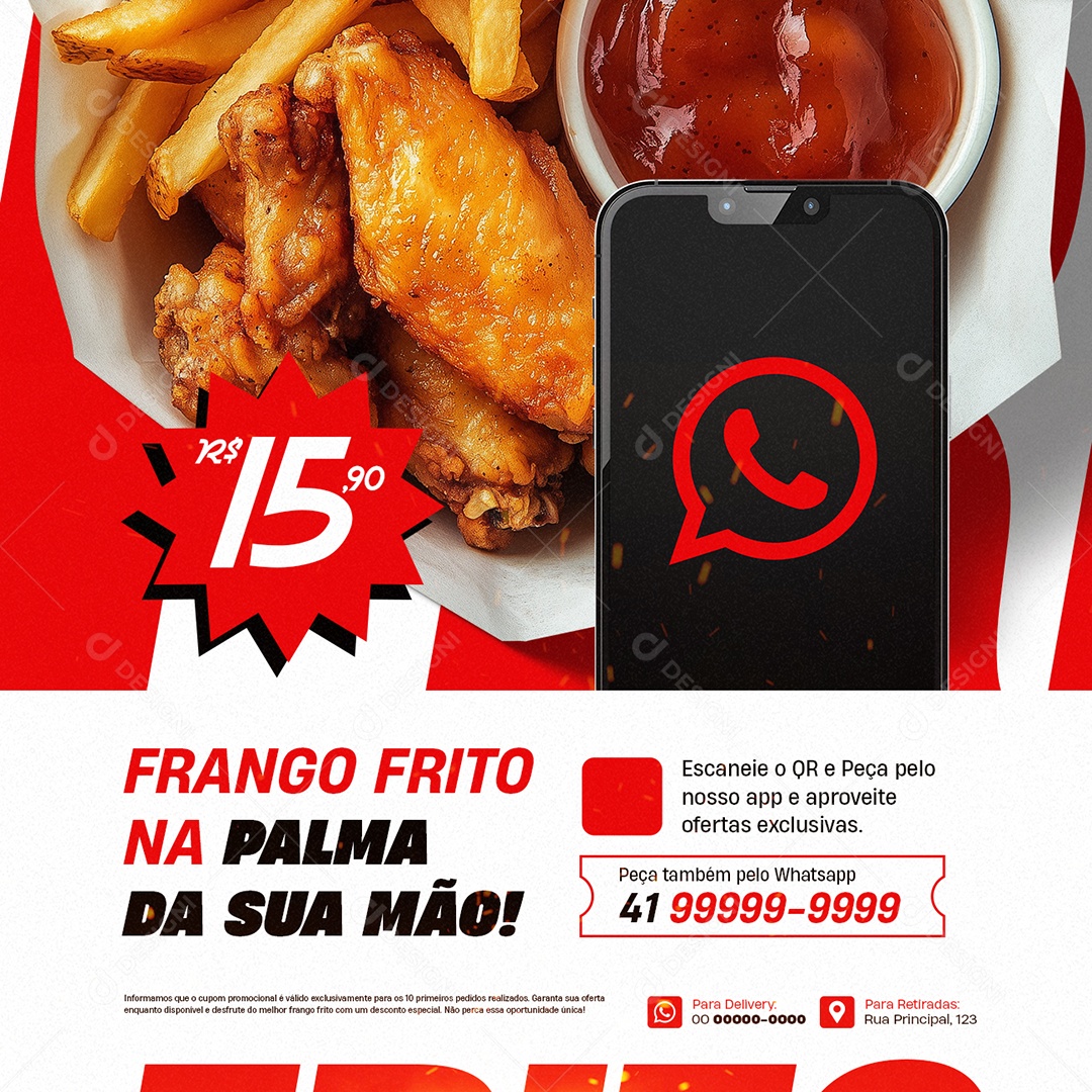 Frango Frito na Palma da Sua Mão Social Media PSD Editável