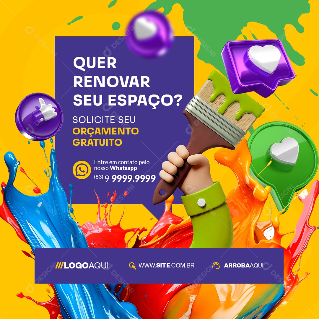 Pintor Quer Renovar seu Espaço Social Media PSD Editável