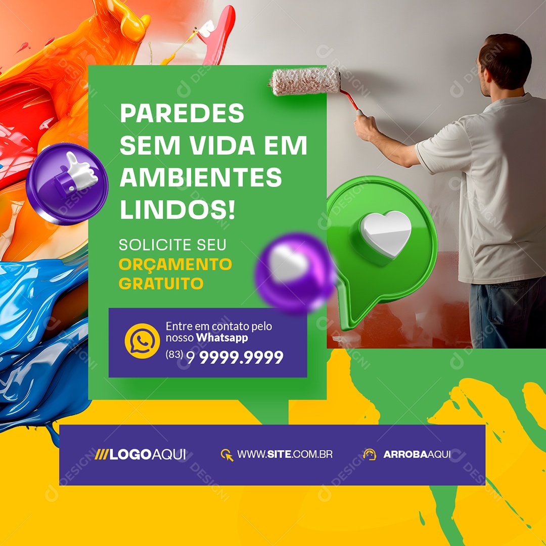 Pintor Paredes Sem Vida em Ambientes Lindos Social Media PSD Editável