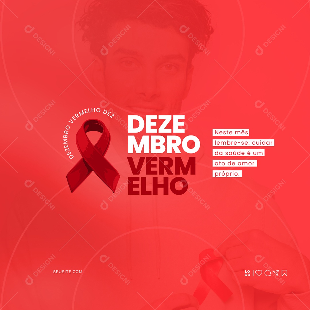 Dezembro Vermelho Cuidar da Saúde é Um Ato de Amor Próprio Social Media PSD Editável