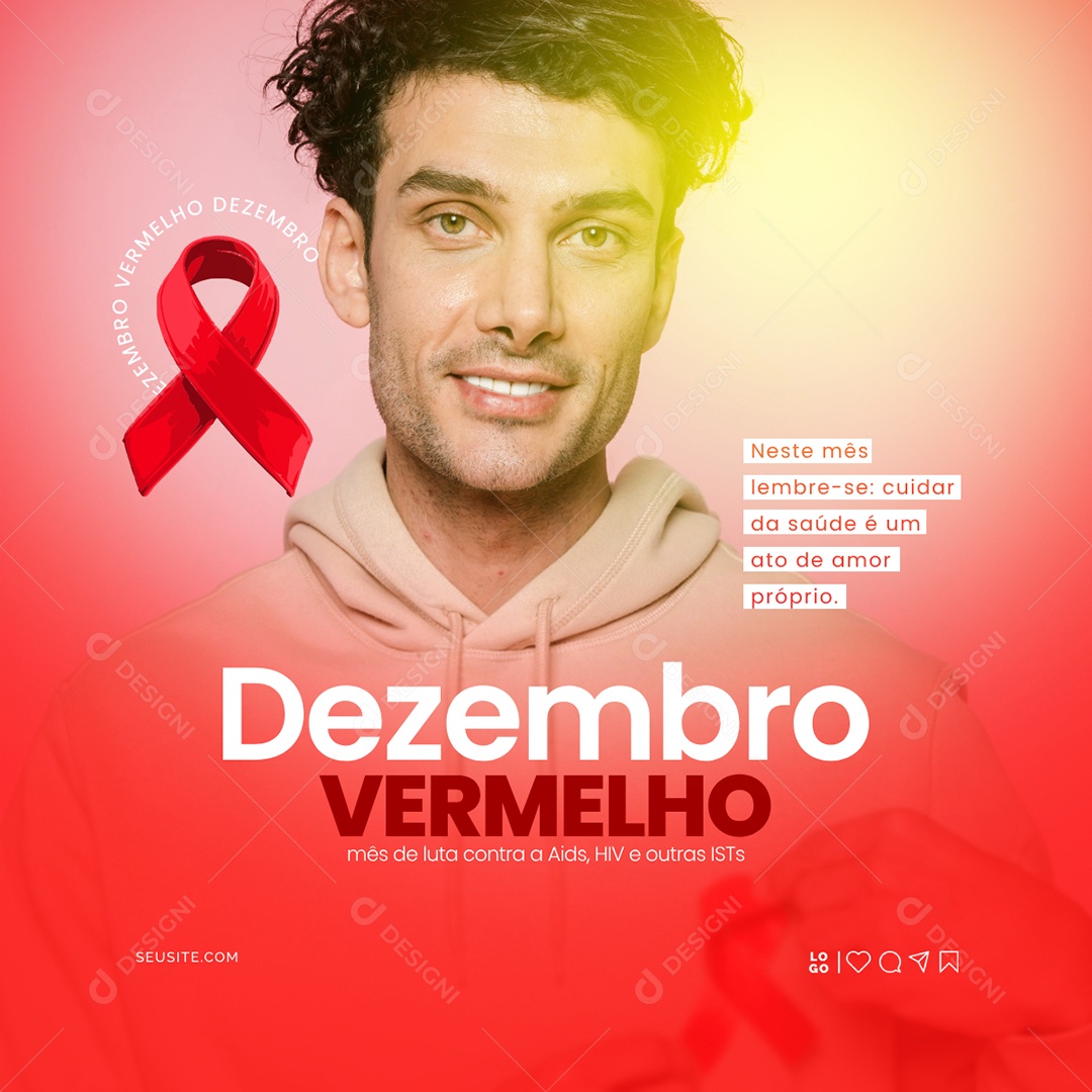 Dezembro Vermelho Cuidar da Saúde é Um Ato de Amor Próprio Social Media PSD Editável