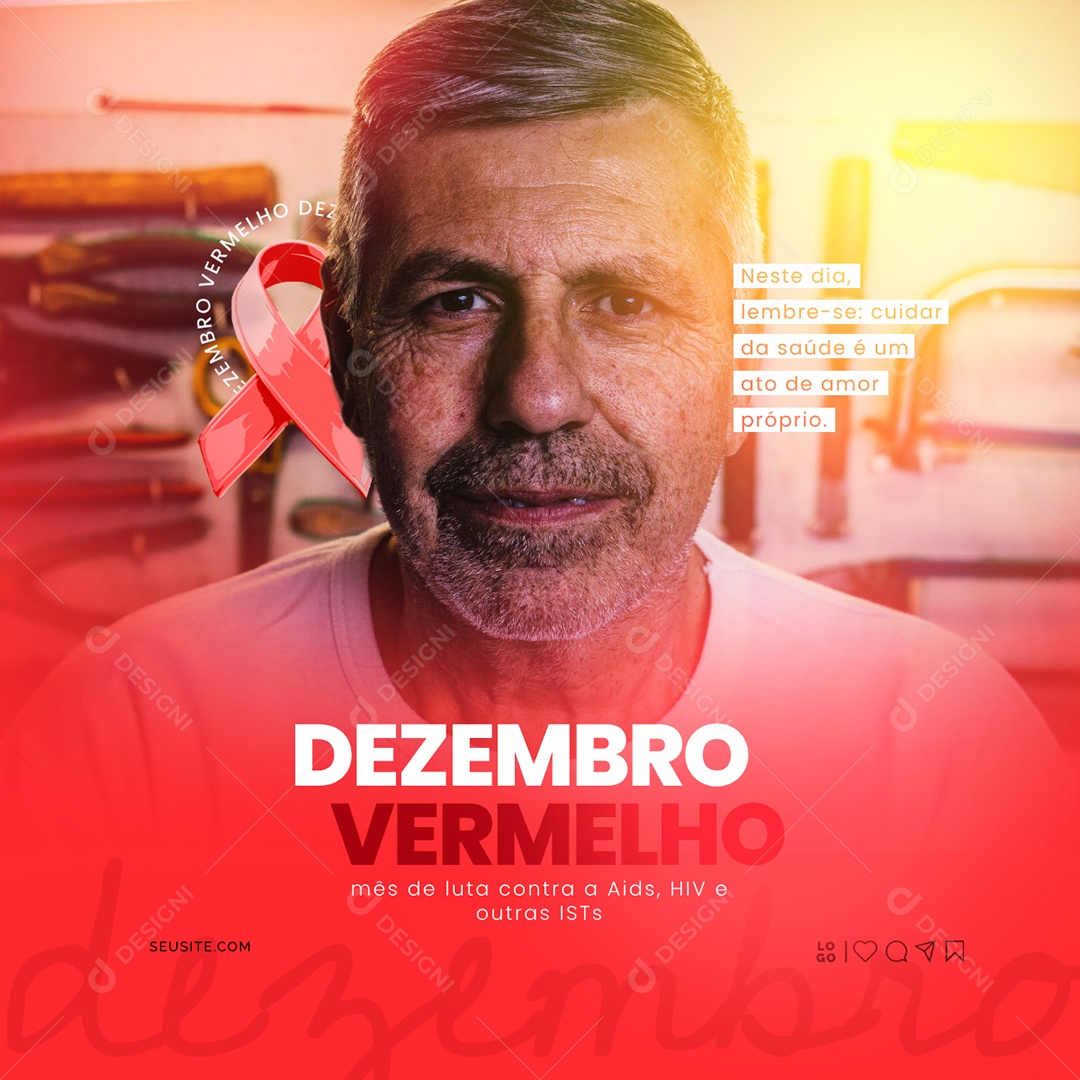 Dezembro Vermelho Cuidar da Saúde é Um Ato de Amor Próprio Social Media PSD Editável