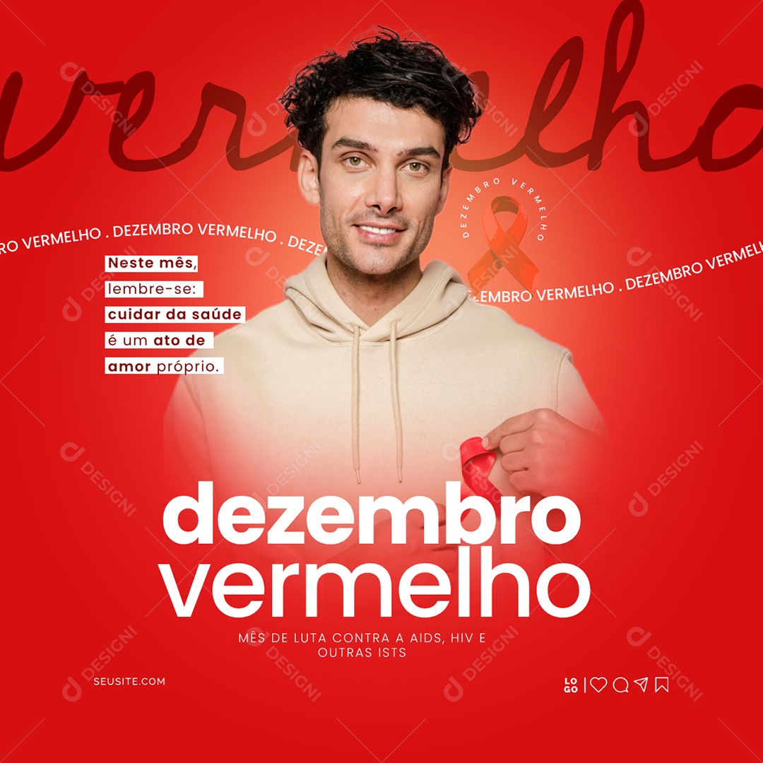 Dezembro Vermelho Cuidar da Saúde é Um Ato de Amor Próprio Social Media PSD Editável