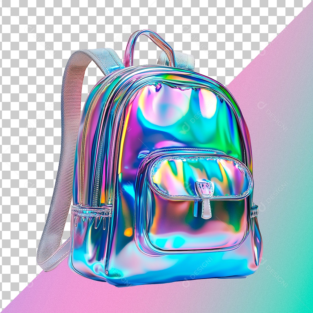 Mochila Escolar Elemento 3D Holográfica para Composição PSD