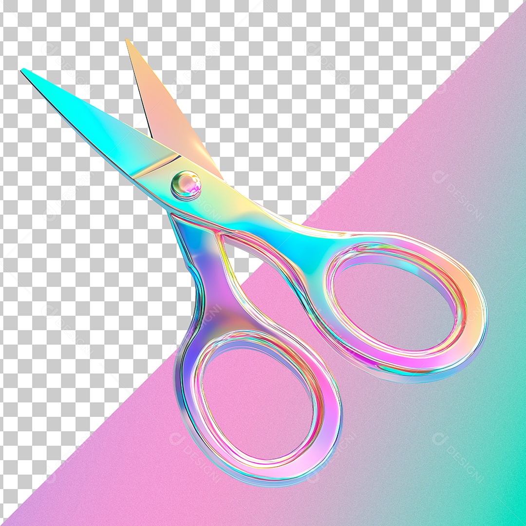 Tesoura Elemento 3D Holográfica para Composição PSD