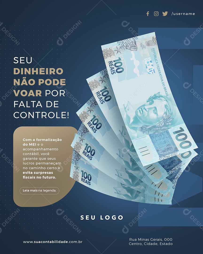 Contabilidade Seu Dinheiro Não Pode Voar Social Media PSD Editável