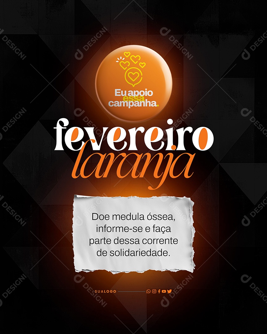 Fevereiro Laranja Mês de Conscientização Prevenção a Leucemia Social Media PSD Editável
