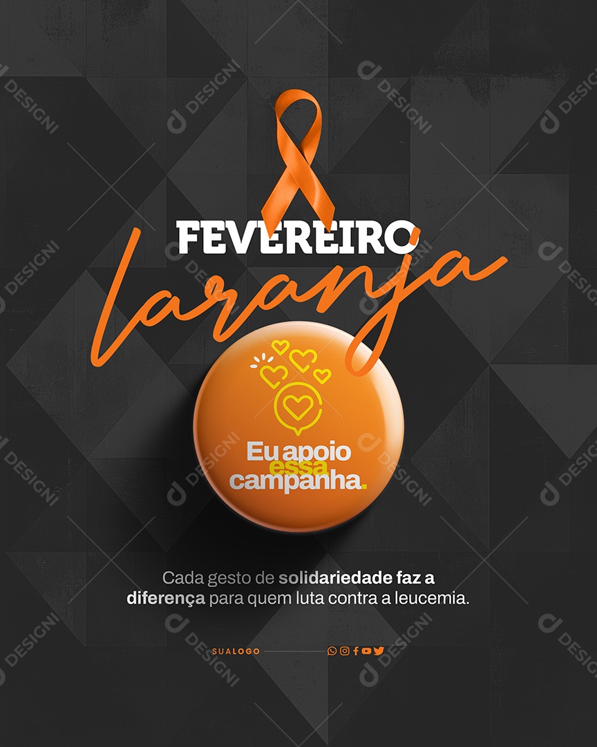 Fevereiro Laranja Mês de Conscientização Prevenção a Leucemia Social Media PSD Editável