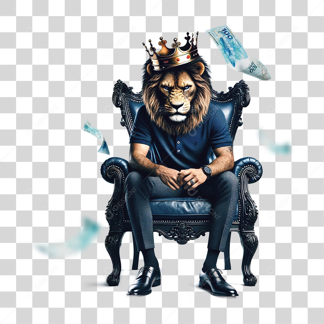Leão rei sentado trono