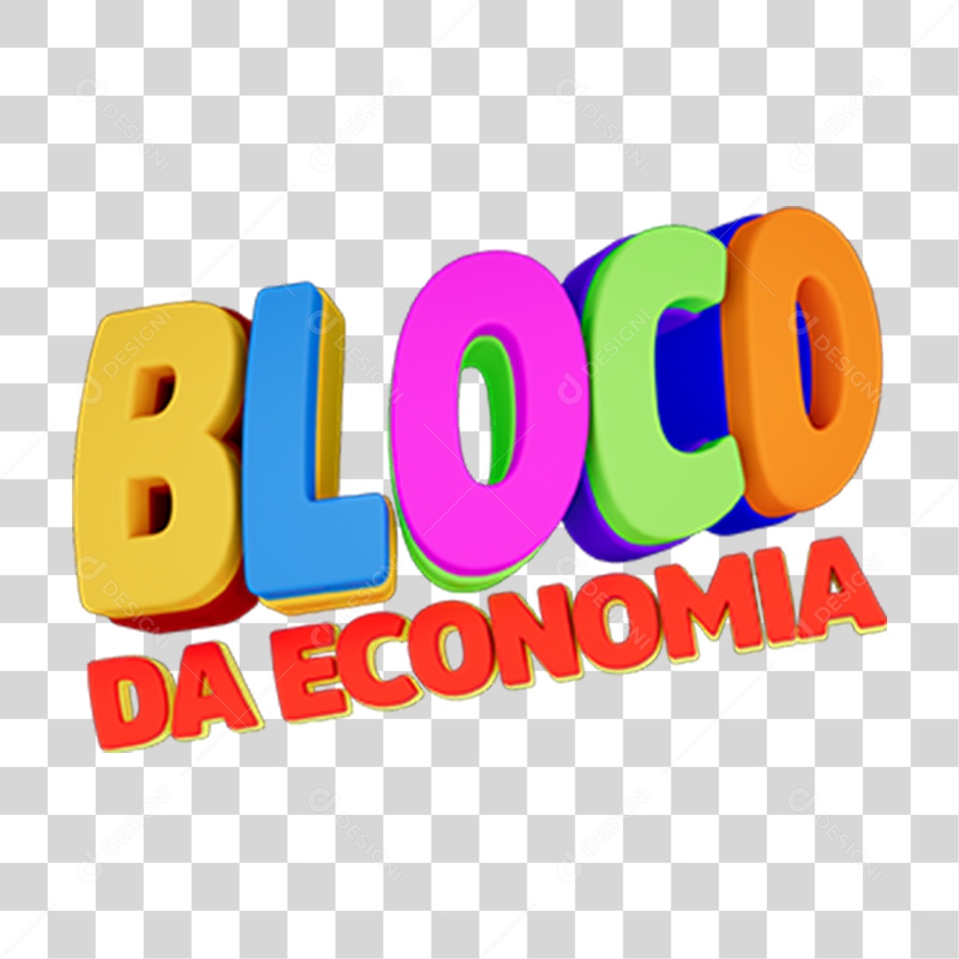 Texto 3D Bloco da Economia PNG Transparente