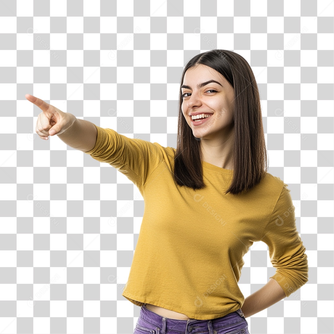 Mulher Apontando Gestos PNG Transparente