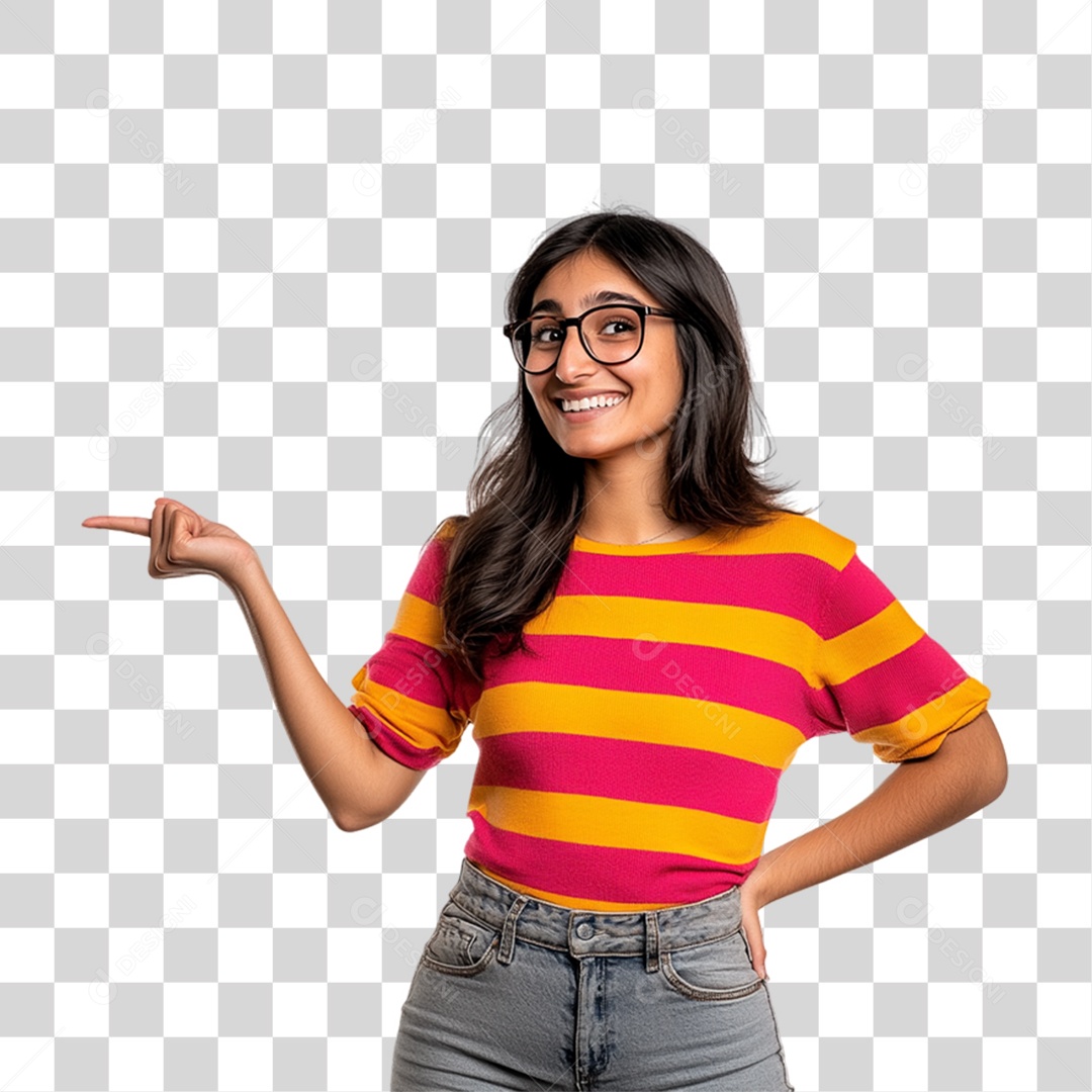 Mulher Apontando Gestos PNG Transparente