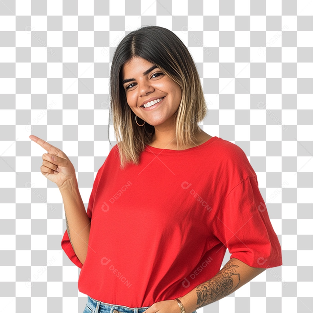 Mulher Apontando Gestos PNG Transparente