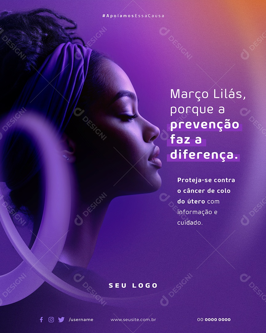 Março Lilás Prevenção Faz a Diferença Social Media PSD Editável