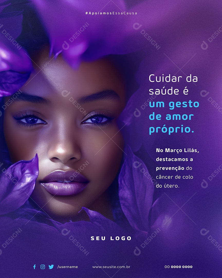 Março Lilás Um Gesto de Amor Próprio Social Media PSD Editável