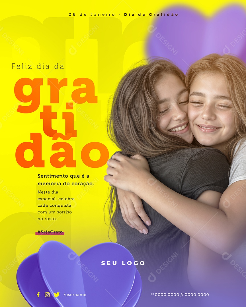 Dia da Gratidão 06 de Janeiro Sentimento Que é a Memória do Coração Social Media PSD Editável