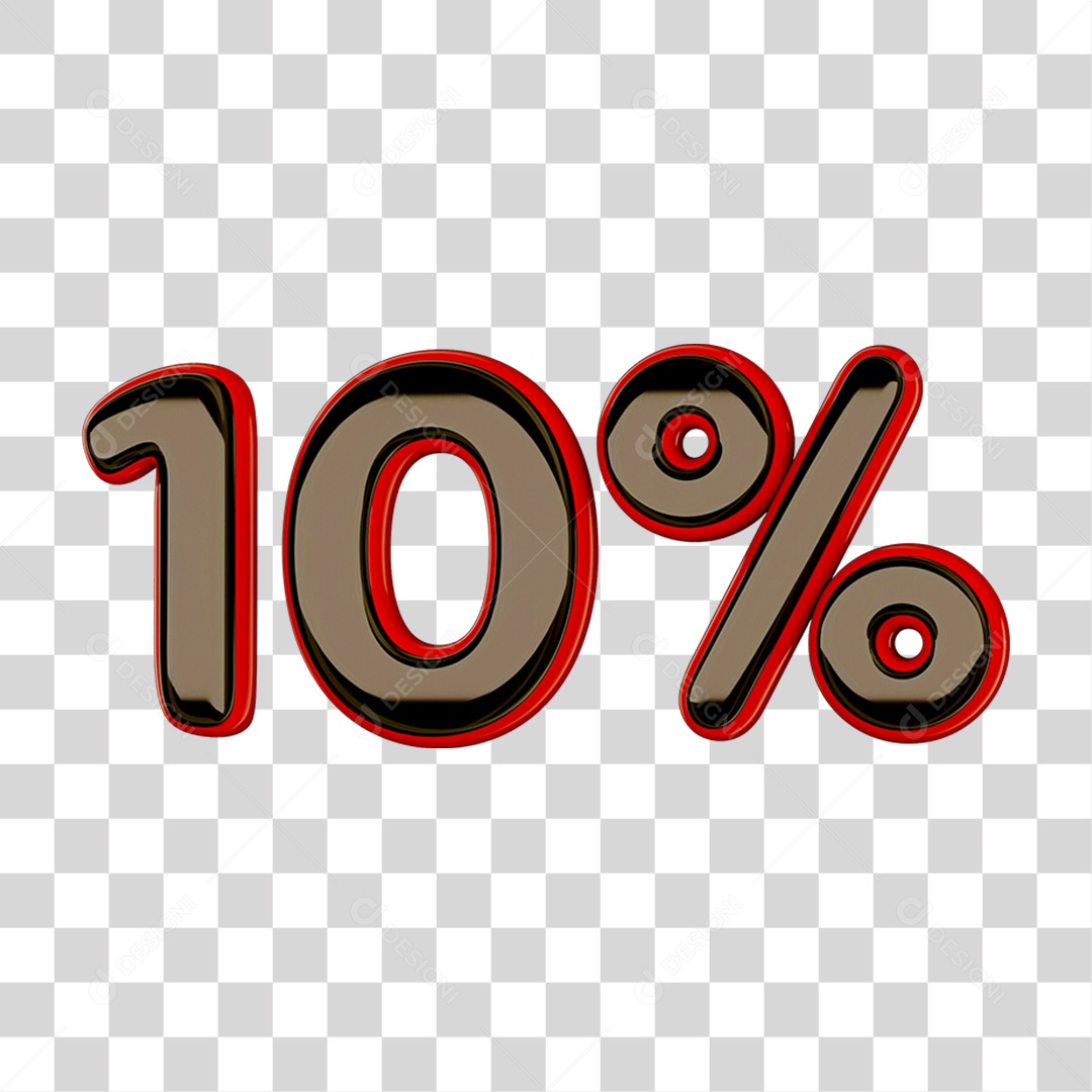 Elemento 3D Porcentagem 10% PNG Transparente
