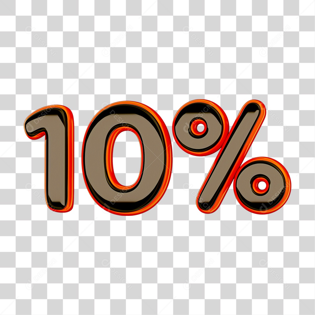 Elemento 3D Porcentagem 10% PNG Transparente