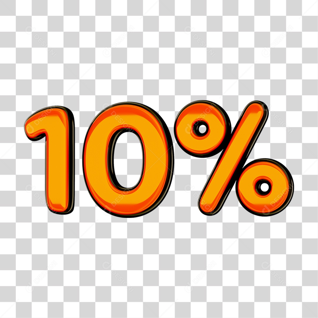 Elemento 3D Porcentagem 10% PNG Transparente