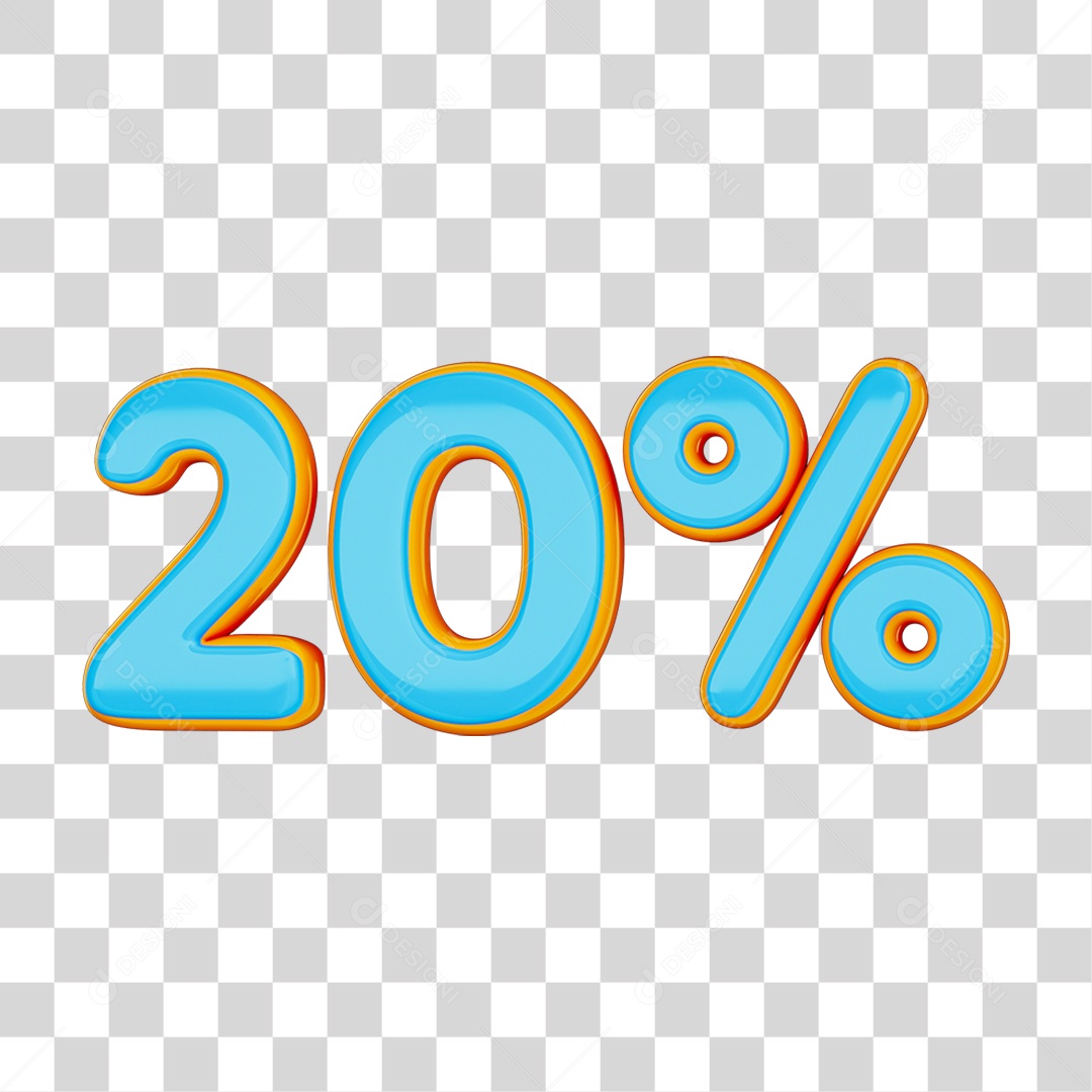 Elemento 3D Porcentagem 20% PNG Transparente
