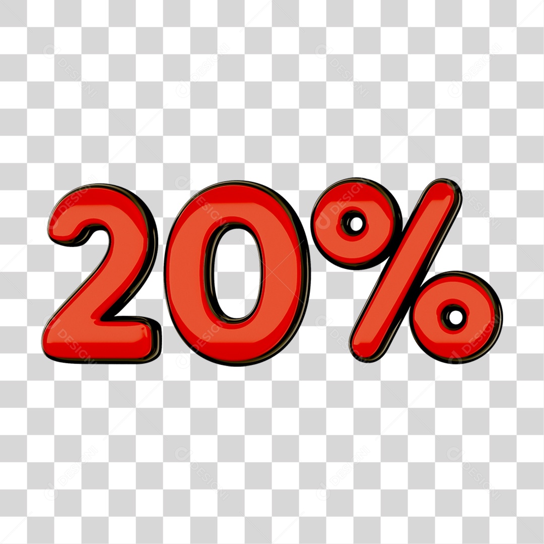 Elemento 3D Porcentagem 20% PNG Transparente