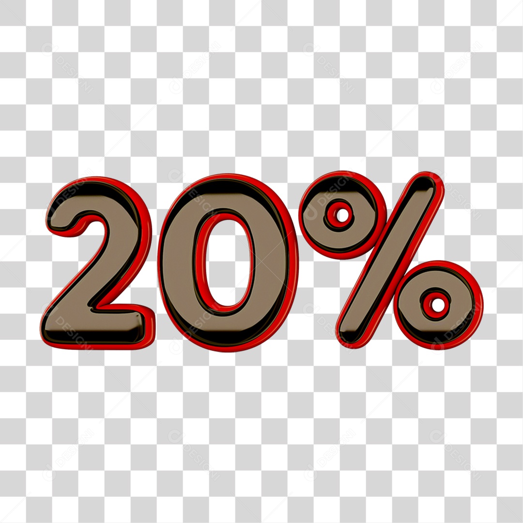 Elemento 3D Porcentagem 20% PNG Transparente