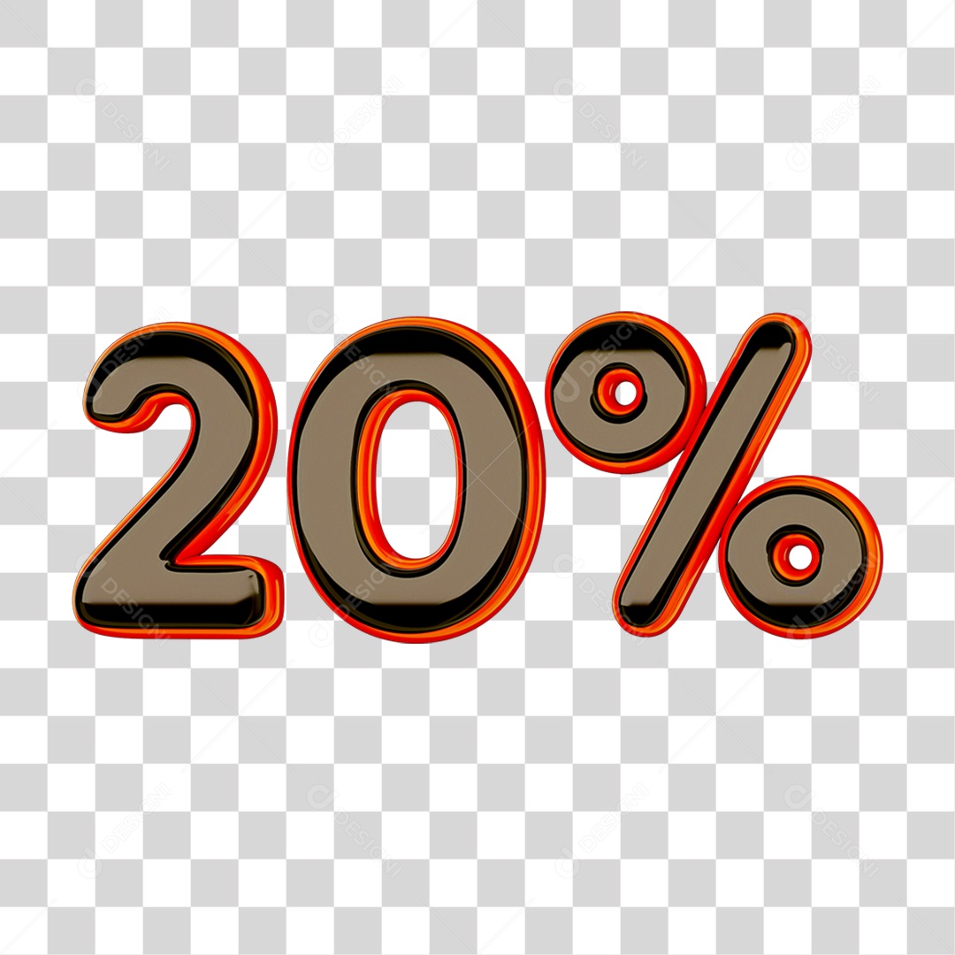 Elemento 3D Porcentagem 20% PNG Transparente
