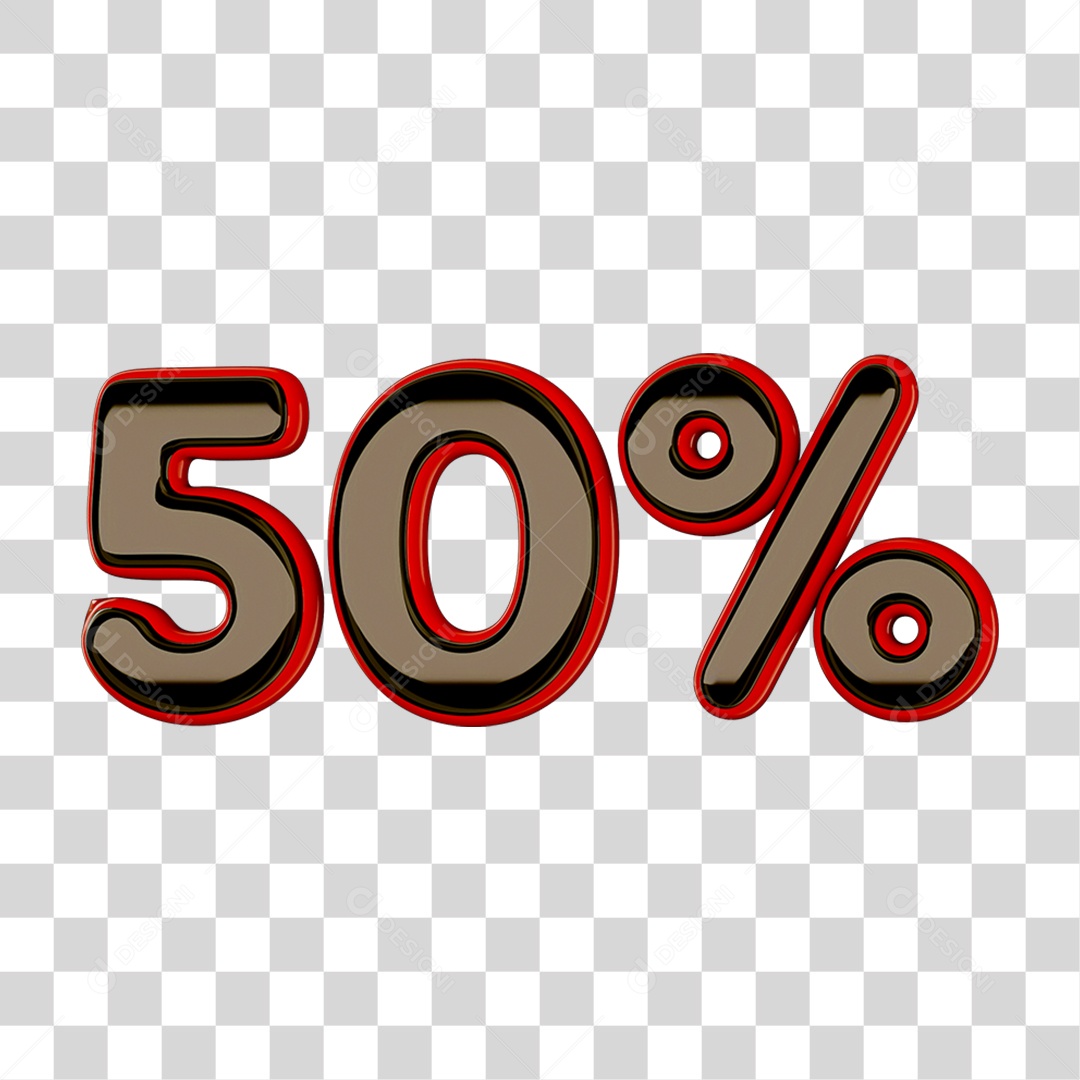 Elemento 3D Porcentagem 50% PNG Transparente